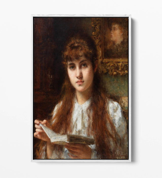 Float Effect Canvas Art - Girl Reading Handmade Canvas Print with Premium Frame