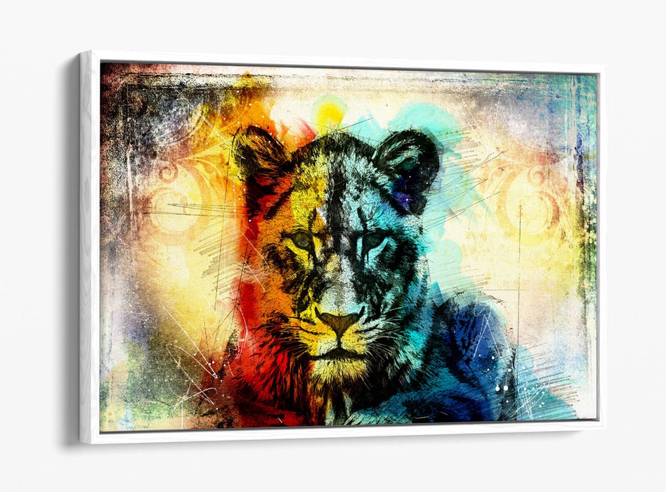 MULTI COLOUR LIONESS SKETCH -FLOAT EFFECT CANVAS WALL ART PRINT