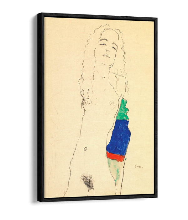 Float Effect Canvas Art - Egon Schiele Standing Female Nude on Handmade Canvas