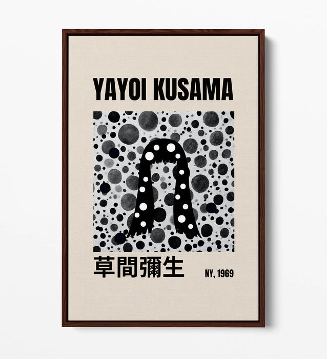 Canvas Art Print - Yayoi Kusama Black and White Polka Dot Artwork | Float Effect Frame