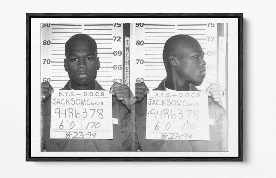 50 CENT MUGSHOT 1-FLOAT EFFECT CANVAS WALL ART PIC PRINT- BLACK & WHITE