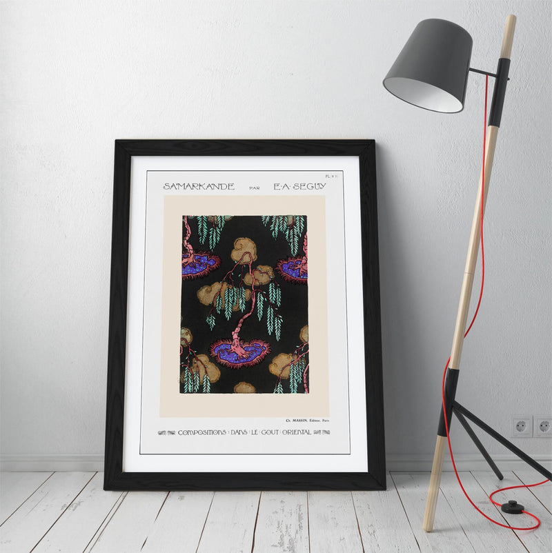 Framed Wall Art – Tree Pochoir Print With Natural Wood Frame | Bedroom Wall Decor