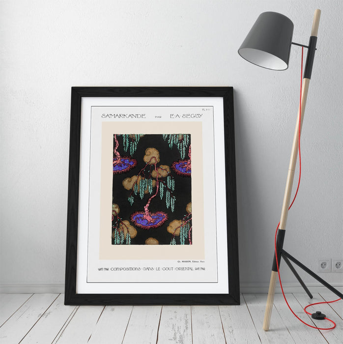 Framed Wall Art – Tree Pochoir Print With Natural Wood Frame | Bedroom Wall Decor