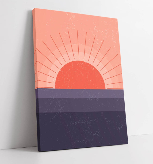 Minimalist Canvas Wall Art - Pink Sunset Dark Blue Sea | Premium Canvas Print