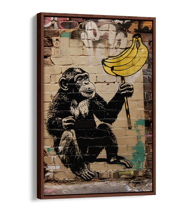 Monkey Canvas Art - Funny Banana Wall Art | Float Effect Canvas Print