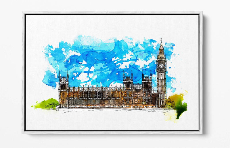 Canvas Wall Art Print – Westminster Abbey London Watercolour Float Effect
