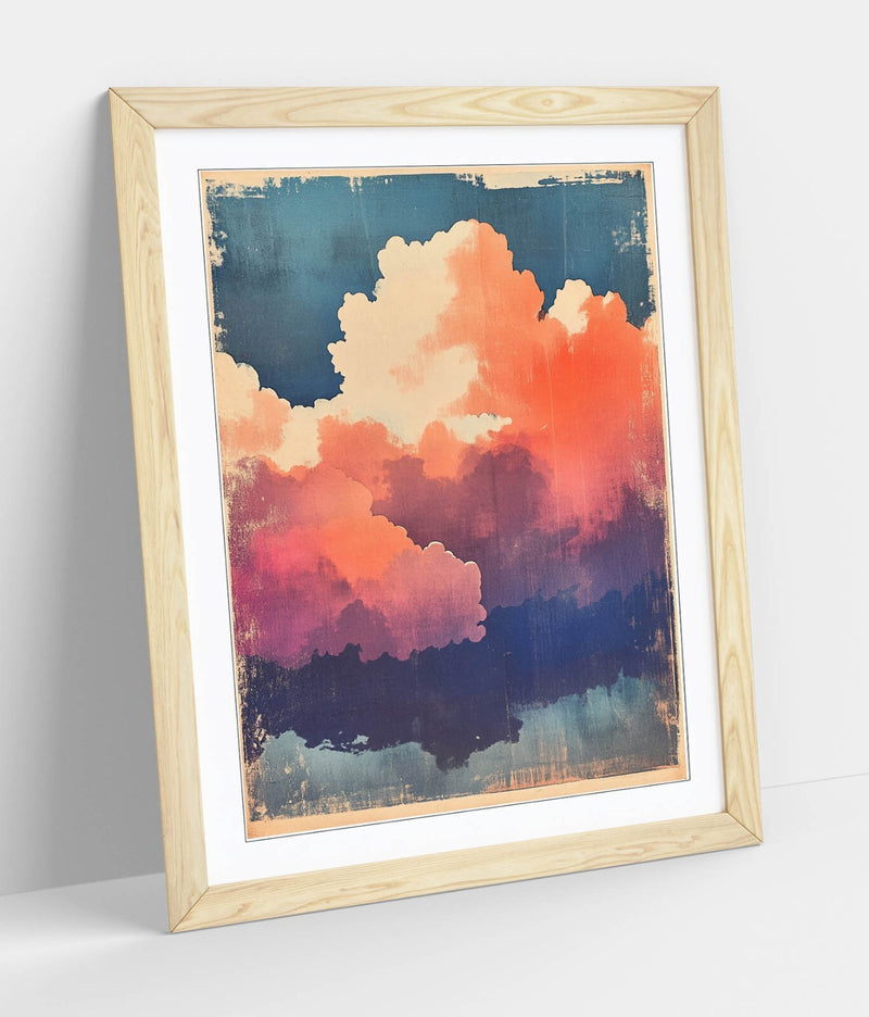 Framed Wall Art – Pink Clouds Print On Blue Sky, Ready To Hang Poster