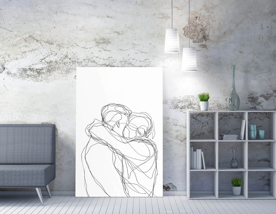 Minimalist Couple Wall Art - Love Line Illustration Canvas Print | Handmade Decor