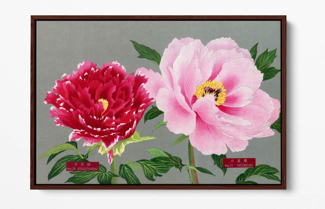 Vintage Canvas Wall Art – Pink Red Flower Art on 30mm Deep Float Frame