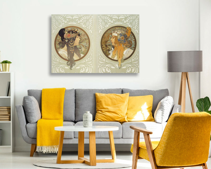 Canvas Wall Art – Mucha Byzantine Heads Blonde Brunette | Handmade Canvas Art Prints