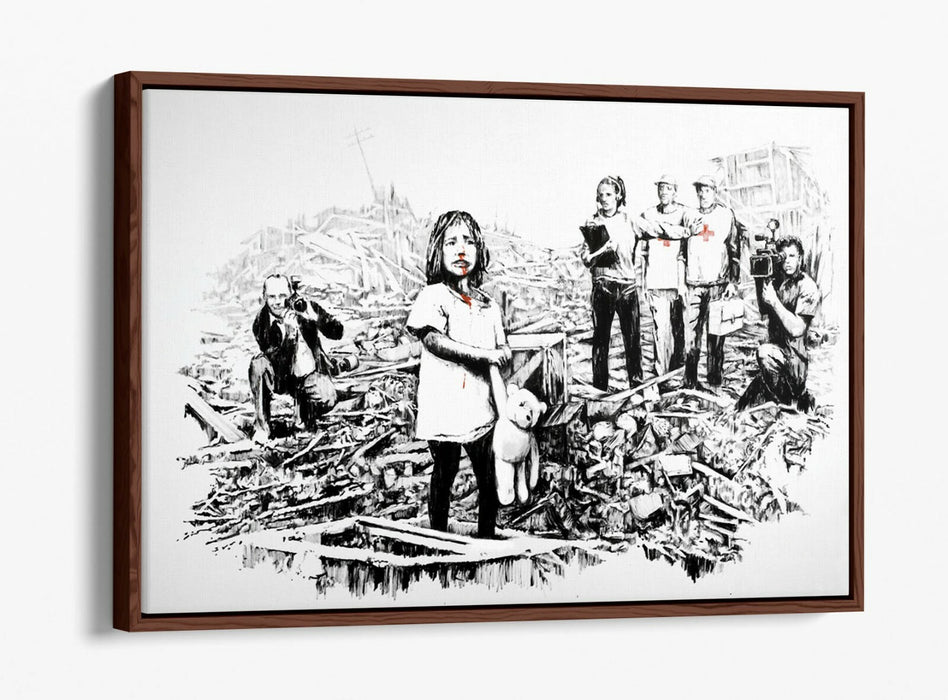 BANKSY MEDIA -FLOAT EFFECT CANVAS WALL ART PIC PRINT- BLACK & WHITE