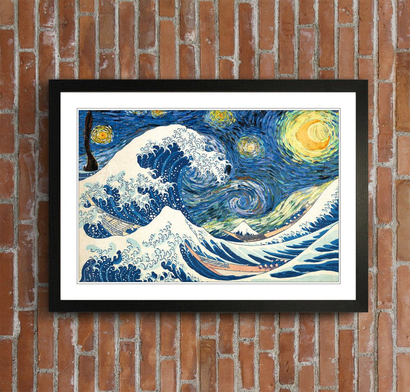 Framed Art Poster – Hokusai Wave & Van Gogh Starry Night Print | Handmade UK Frame