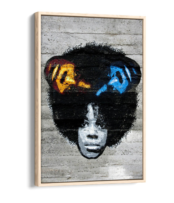 Canvas Wall Art Print - Multicolour Graffiti Black Woman | Float Effect, Premium Varnish Finish