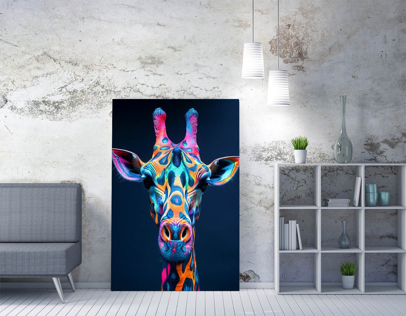 Giraffe Canvas Art - Abstract Wall Art | Contemporary Colorful Wildlife Painting