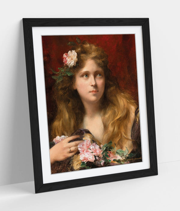 Framed Wall Art Featuring Alexis Vollon Young Lady With Roses - Poster Print