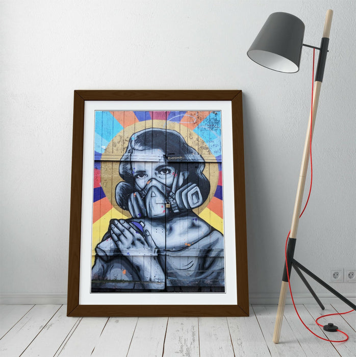 WOMAN GAS MASK EAST LONDON GRAFFITI 1 -ART FRAMED POSTER PICTURE PRINT ARTWORK