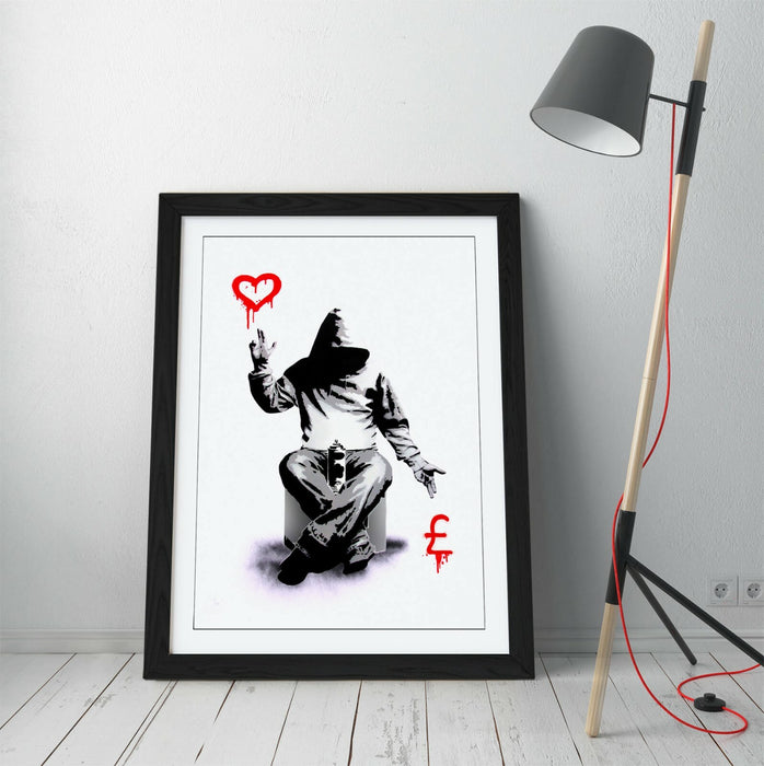BANKSY, LOVE OR MONEY -FRAMED WALL ART PICTURE PRINT- GRAFFITI STREET ART