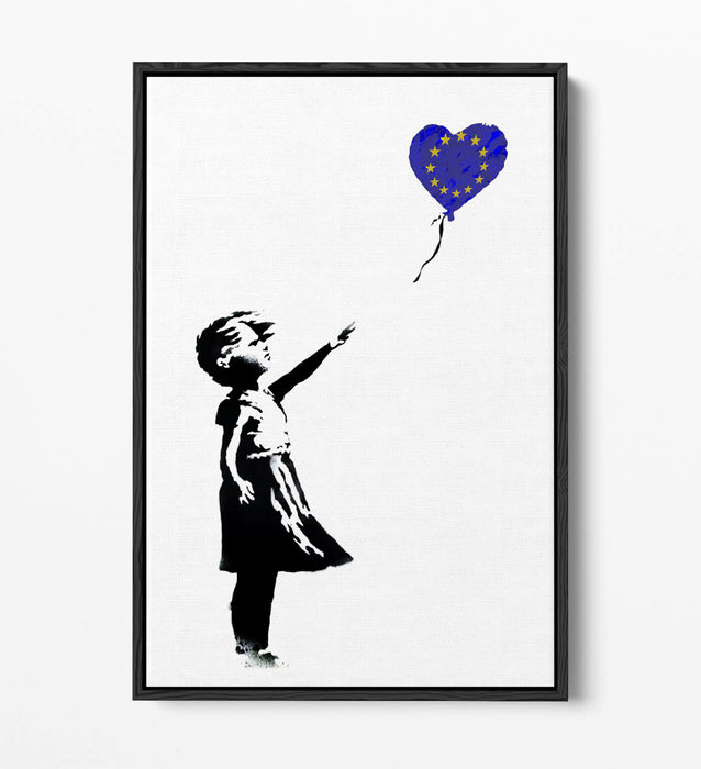 BANKSY BALLOON GIRL EUROPEAN FLAG BREXIT -FLOAT EFFECT CANVAS WALL ART PIC PRINT