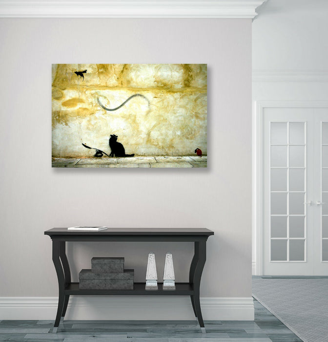 BANKSY CANVAS WALL ART PRINT ARTWORK GRAFFITI CAT AND MOUSE GAME DEEP FRAMED