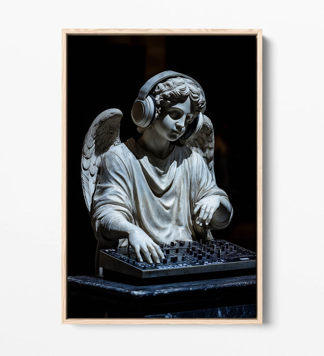 Float Effect Canvas Art - Cool DJ Angel Statue Contemporary Wall Print