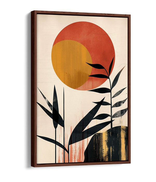 Boho Canvas Art - Minimalist Wall Decor | Sun And Plants Print | Float Effect Canvas