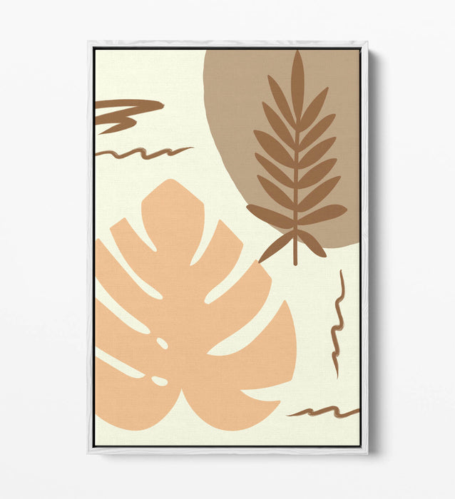 BOTANICAL BAUHAUS TRENDY MINIMALIST LEAVES -FLOAT EFFECT CANVAS WALL ART PRINT