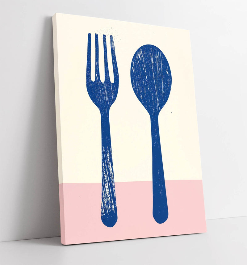 Minimalist Kitchen Wall Art – Handmade Fork Spoon Canvas Print | Premium Varnish Finish