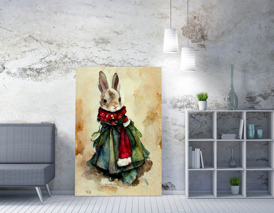 Victorian Rabbit Canvas - Handmade Watercolour Wall Art on Premium Satin Finish