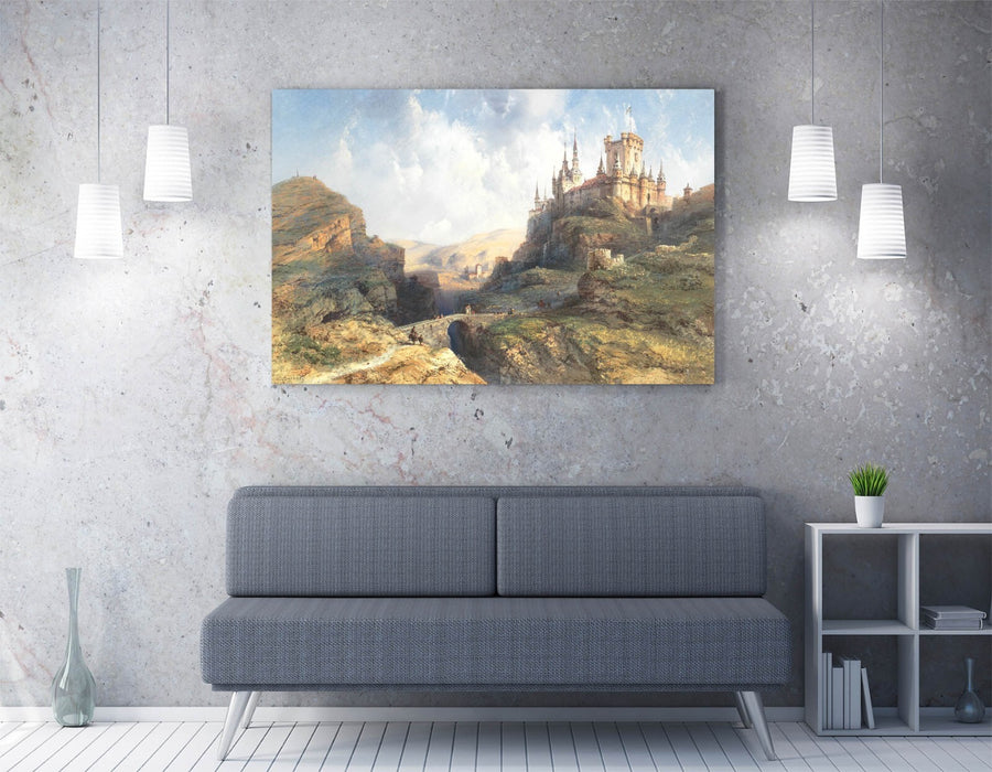 CARLO BOSSOLI, TRAVELLERS ON THE CASTLE ROAD -CANVAS WALL ARTWORK PICTURE PRINT