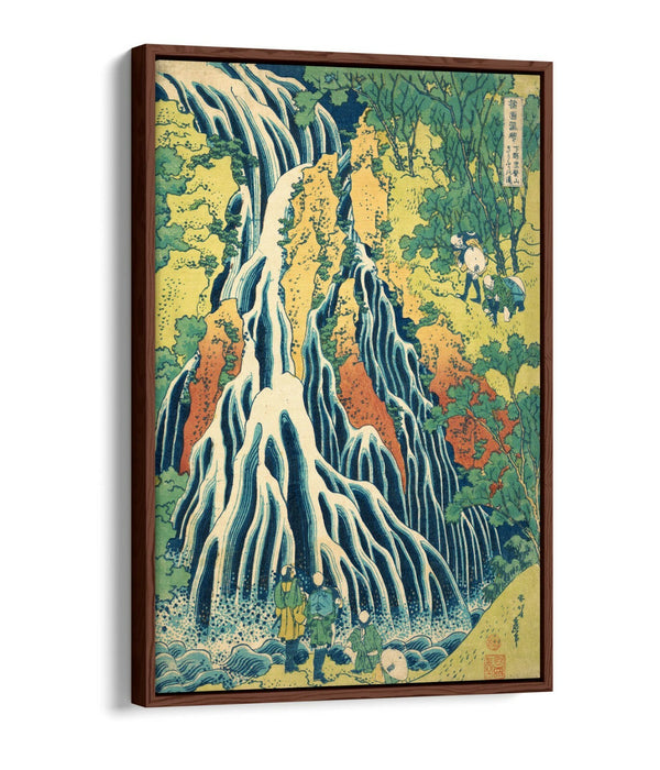KIRIFURI WATERFALL HOKUSAI -FLOAT EFFECT CANVAS WALL ART PIC PRINT- BLUE YELLOW