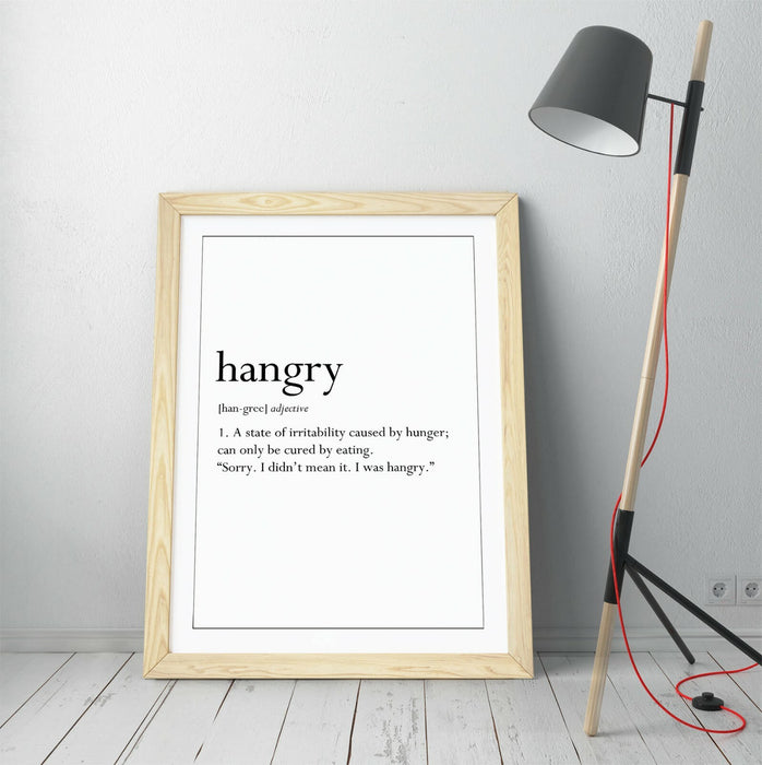 HANGRY DICTIONARY DEFINITION, FUNNY QUOTE KITCHEN -FRAMED WALL ART PICTURE PRINT