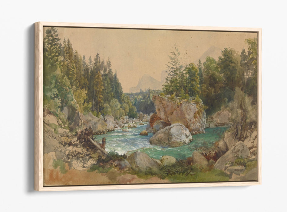 THOMAS ENDER, RIVER LANDSCAPE IN THE ALPS-FLOAT EFFECT CANVAS WALL ART PIC PRINT