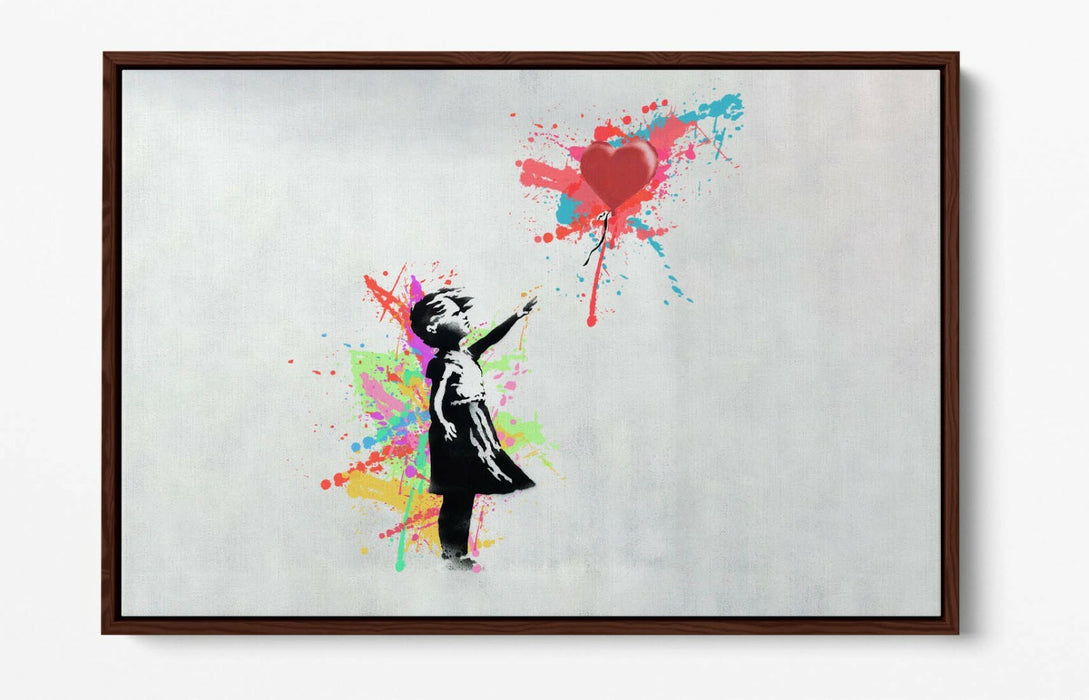 BANKSY, BALLOON GIRL RAINBOW SPLASH ART -FLOAT EFFECT CANVAS WALL ART PRINT