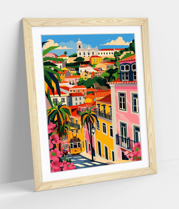 Framed Wall Art – Multi Colour Houses Town Home Poster Print, Bedroom Decor