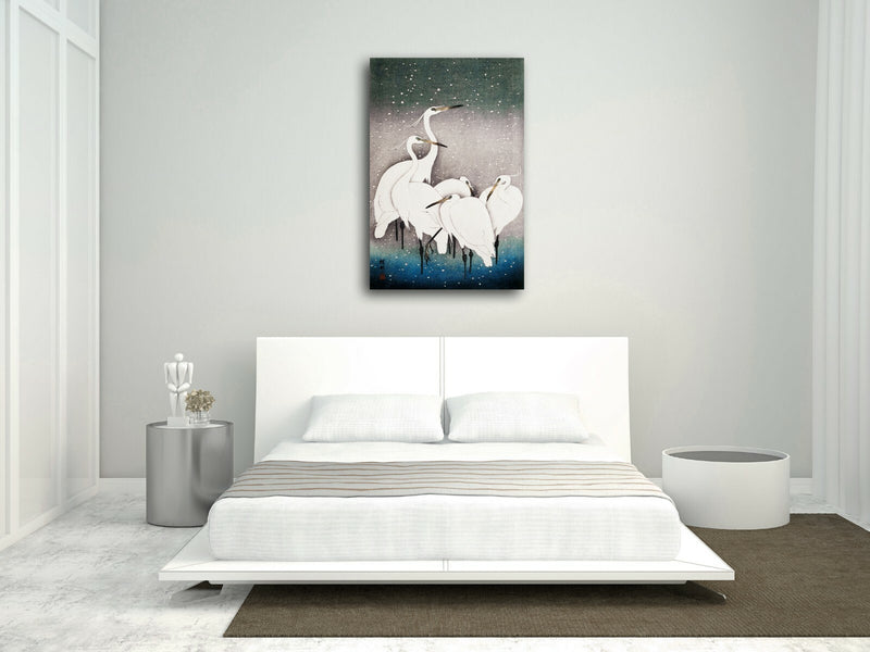 Oriental Birds Canvas Art – Japanese Crane Painting | Premium Satin Finish Wall Decor