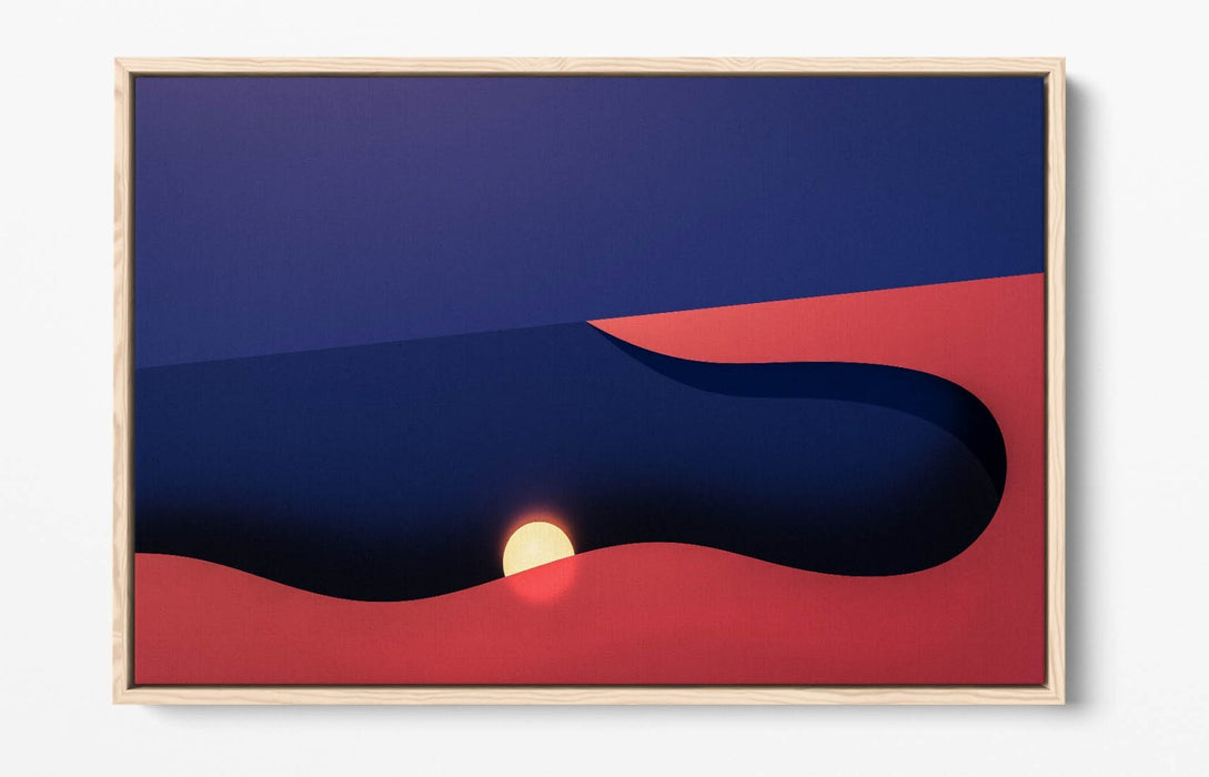 Float Effect Canvas Art – Blue Pink Sunset Abstract Print on Custom Deep Frame