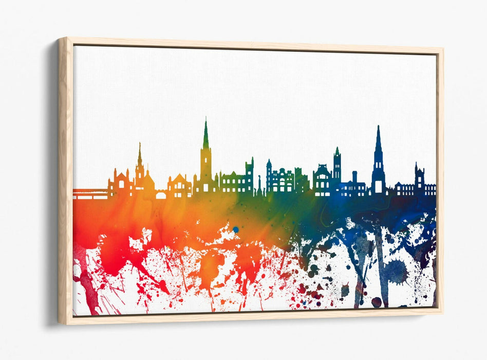 DERRY CITY SKYLINE RAINBOW SPLASH ART -FLOAT EFFECT CANVAS WALL ART PRINT
