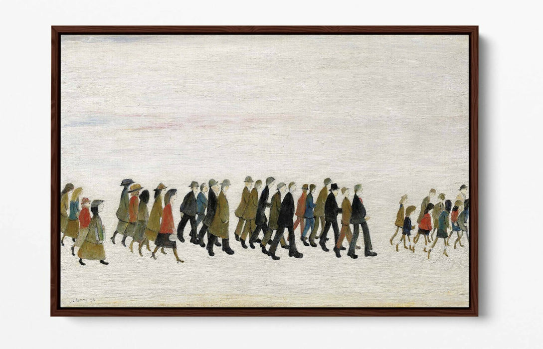 LS LOWRY A PROCESSION -FLOAT EFFECT CANVAS WALL ART PIC PRINT- GREY BROWN