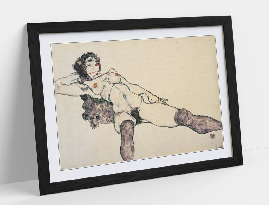 Framed Art Poster - Egon Schiele Lying Female Nude Artwork | Handmade UK Frame