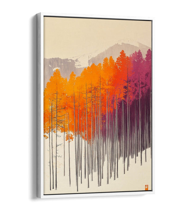 Canvas Wall Art - Orange Purple Trees In Snowy Landscape | Float Effect Canvas Print