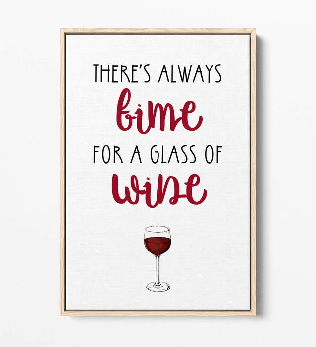 "TIME FOR A GLASS OF WINE" QUOTE SLOGAN KITCHEN -FLOAT EFFECT CANVAS ART PRINT