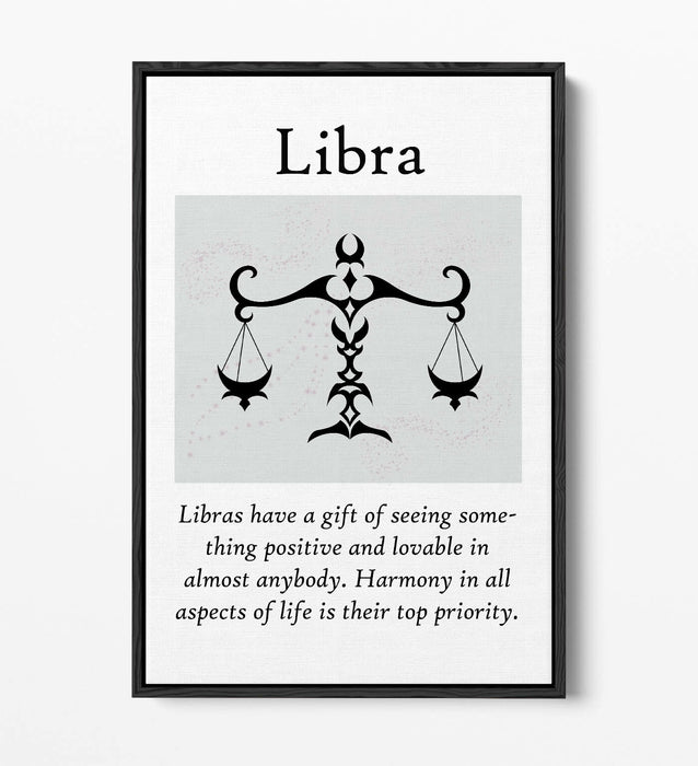 LIBRA STAR SIGN ZODIAC ASTROLOGY QUOTE -FLOAT EFFECT CANVAS WALL ART PRINT