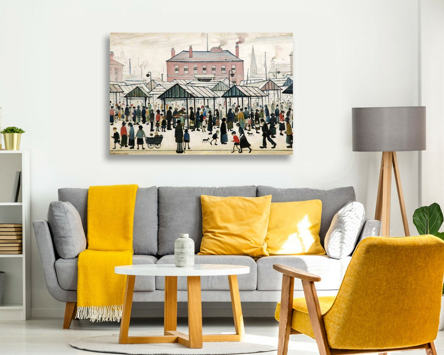MARKET SCENE NORTHERN TOWN CANVAS WALL ART PRINT ARTWORK PAINTING Ls Lowry style