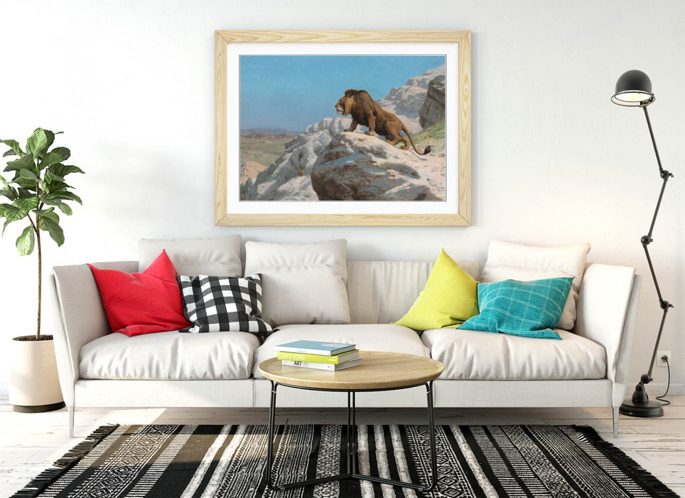 Framed Wall Art - Jean-Leon Gerome Lion Painting Print | UK Made Woodgrain Frame