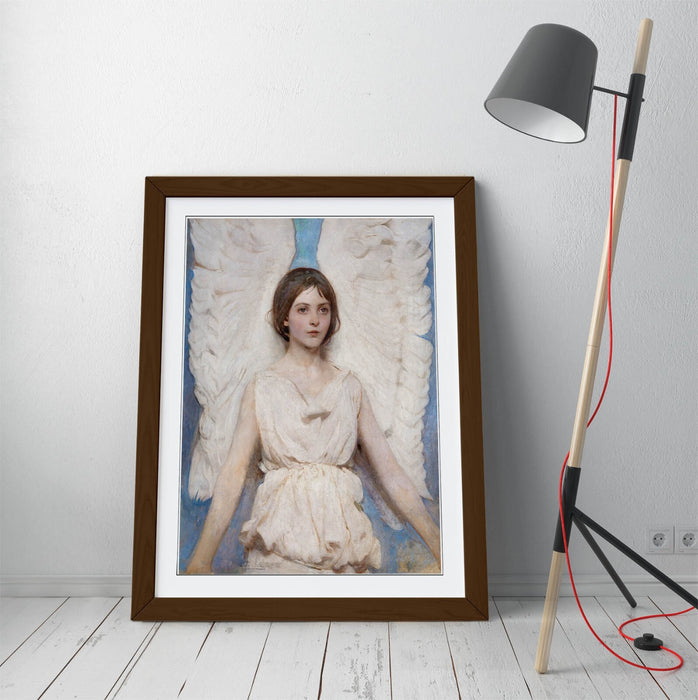 Framed Wall Art Poster - 'Abbott Handerson Thayer, Angel' Print in Woodgrain Frame