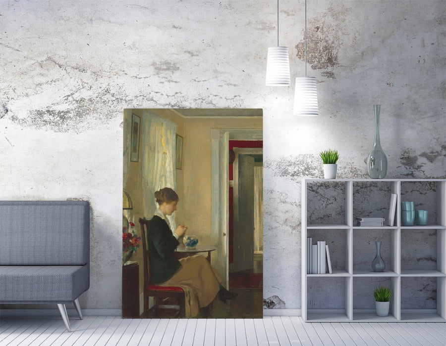 Canvas Wall Art - Edmund Charles Tarbell Josephine Knitting Print on Archival Grade Canvas