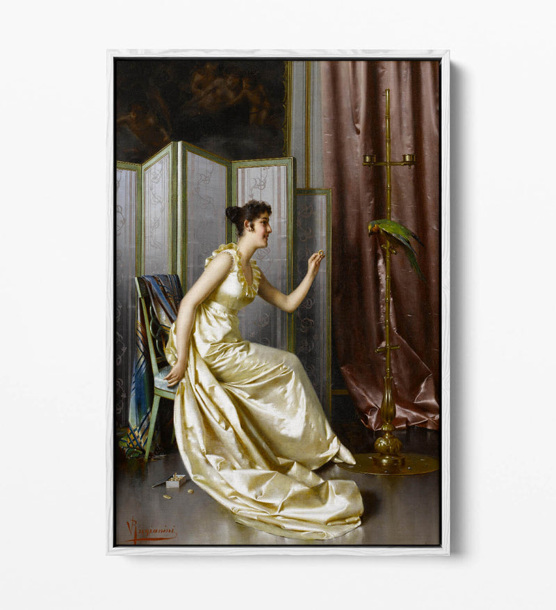 Canvas Wall Art - Feeding The Parrot Print | Premium Float Effect Canvas With 30mm Deep Frame