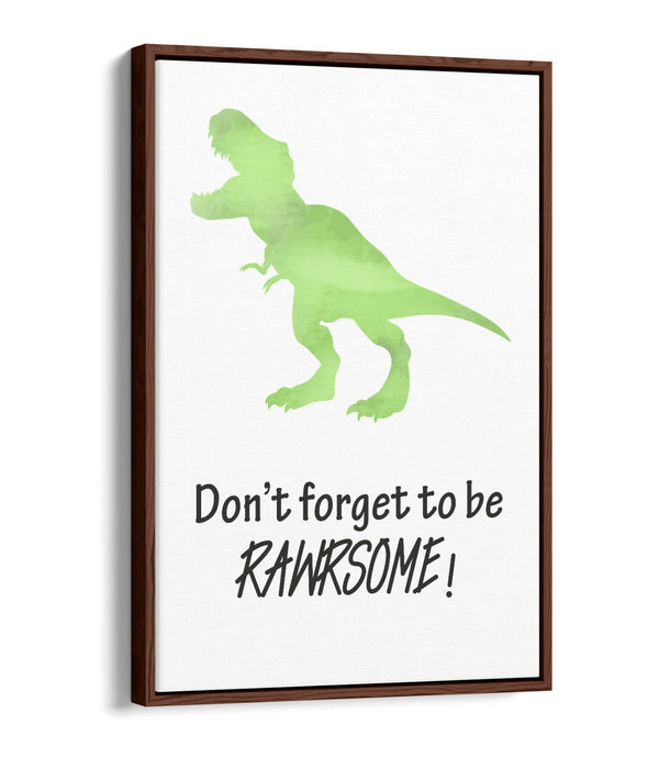 "RAWRSOME" DINOSAUR WATERCOLOUR KIDS NURSERY -FLOAT EFFECT CANVAS WALL ART PRINT