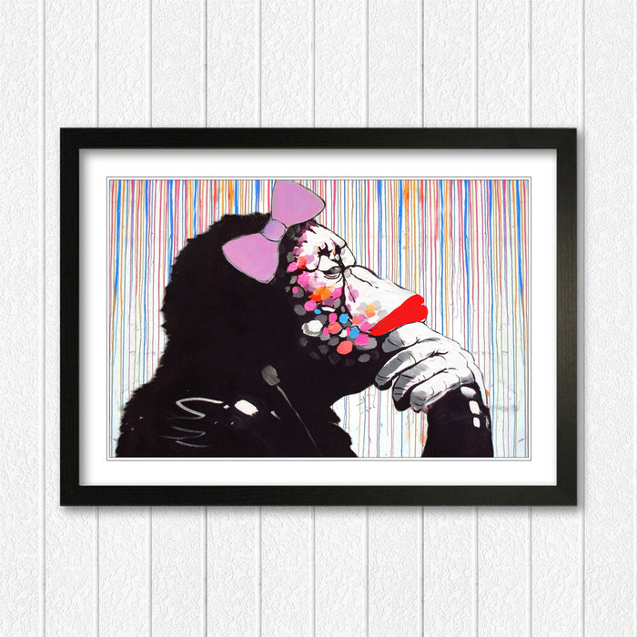 MONKEY DJ BANKSY STREET ART FRAMED POSTER PICTURE PRINT ARTWORK RAIN FEMALE
