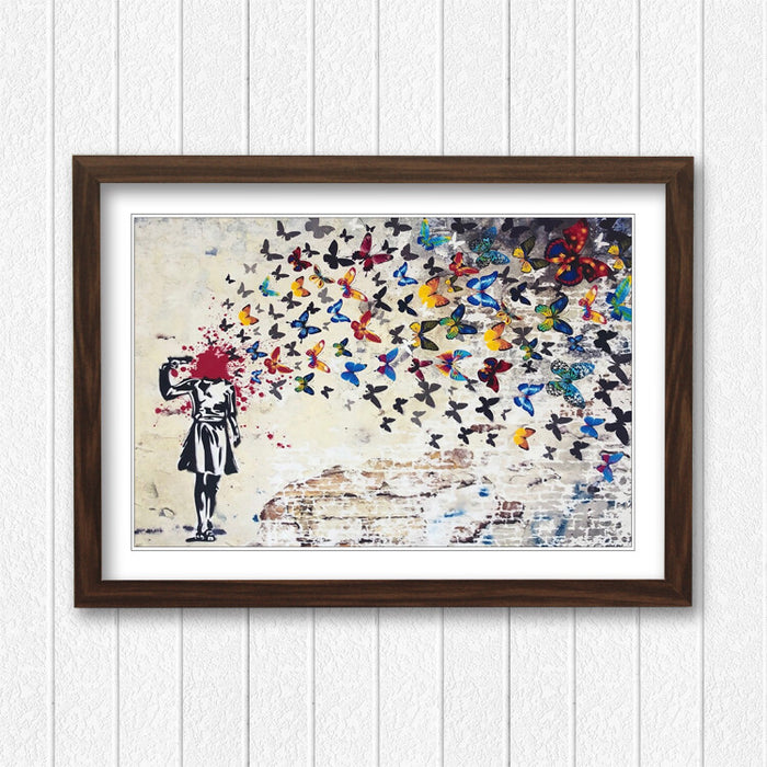 Banksy Framed Poster – Butterfly Brains Wall Art | Handmade UK Print